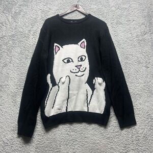 RIPNDIP Flippy Lord Nermal Knitty Sweater Mens Large Black White Cat Pump Action
